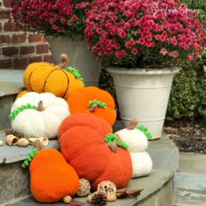 Crochet pumpkins with curly vines