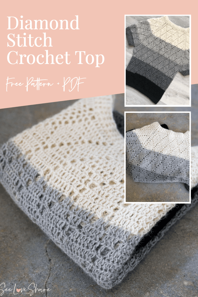 Diamond Stitch Crochet Top Pattern | Short Sleeve Raglan | Free + PDF