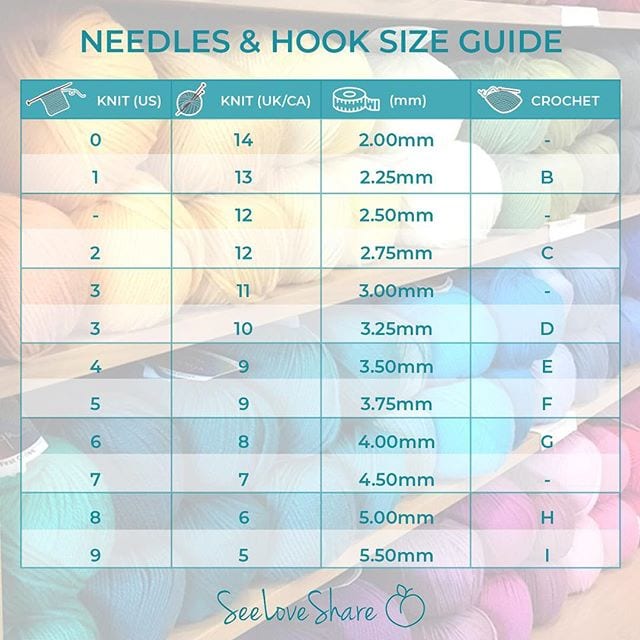 Knitting Needle & Crochet Hook Size Conversion Charts | SeeLoveShare