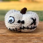 Crochet skull pumpkin with embroidered face