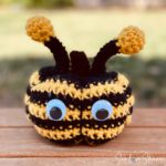 Crochet bumble bee pumpkin with stripes and antennae