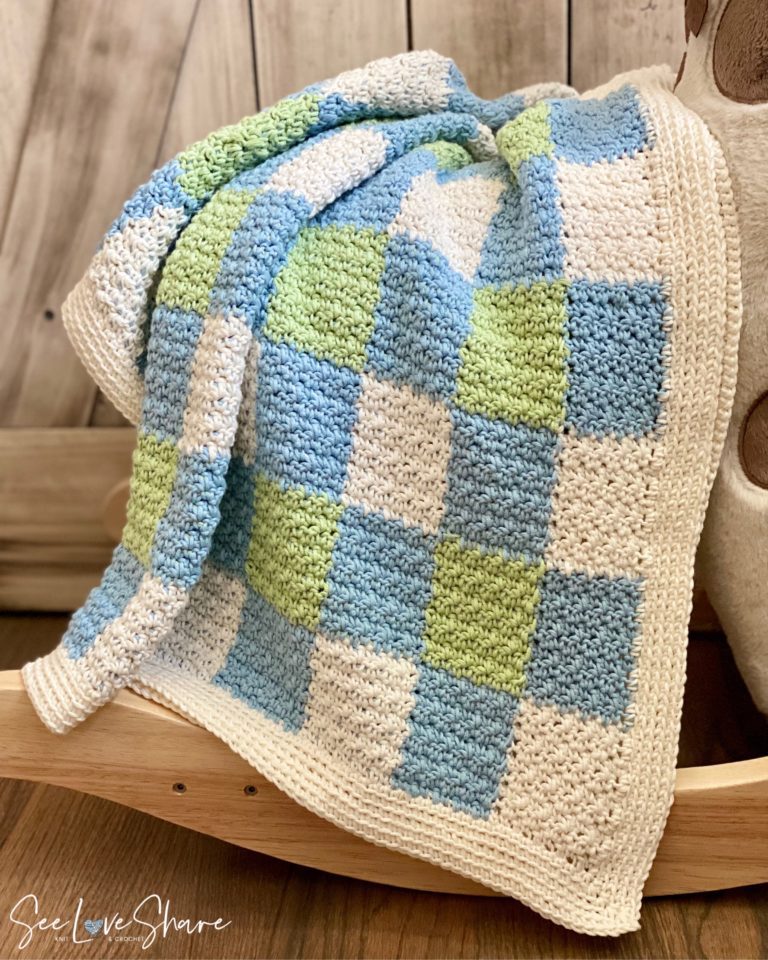 Buffalo plaid gingham crochet blanket — add-color-after plaid pattern