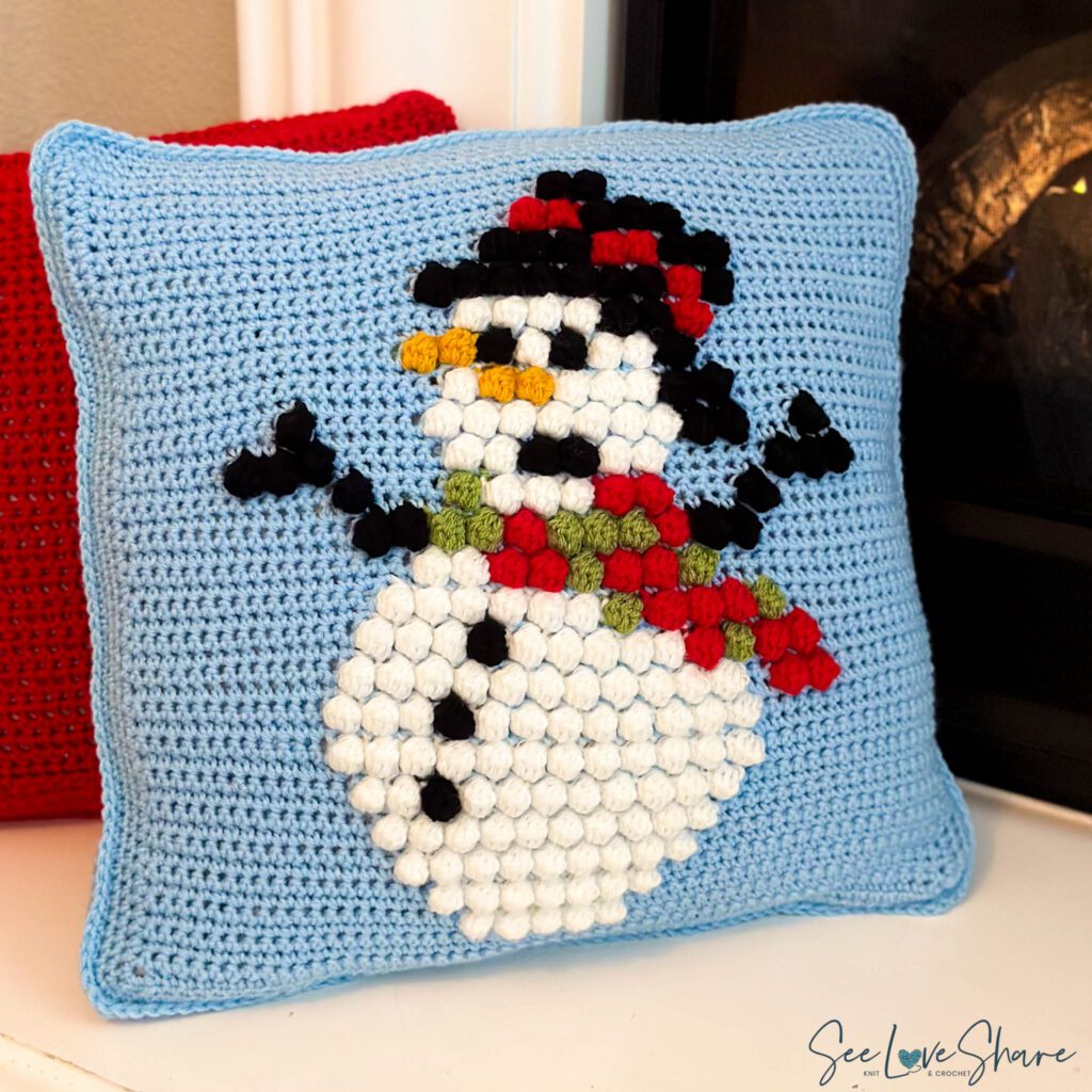 Snowflake Bobble Stitch Holiday Pillow Cover - Free Crochet Pattern