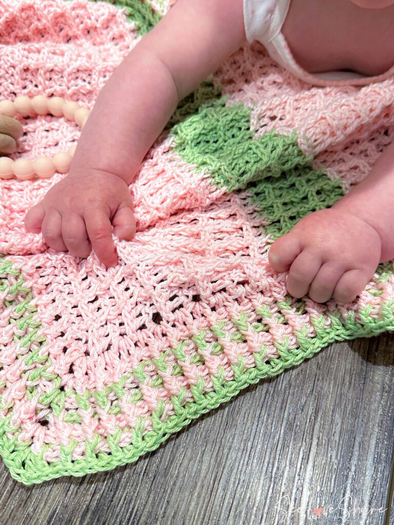 Watermelon Waffle Stitch Crochet Baby Blanket - Free Pattern