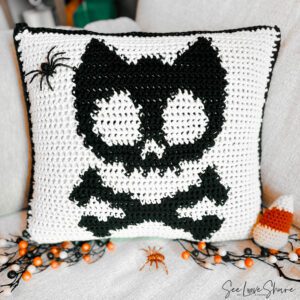 Halloween CAT Skull Pillow Crochet Pattern – Easy DIY Home Decor