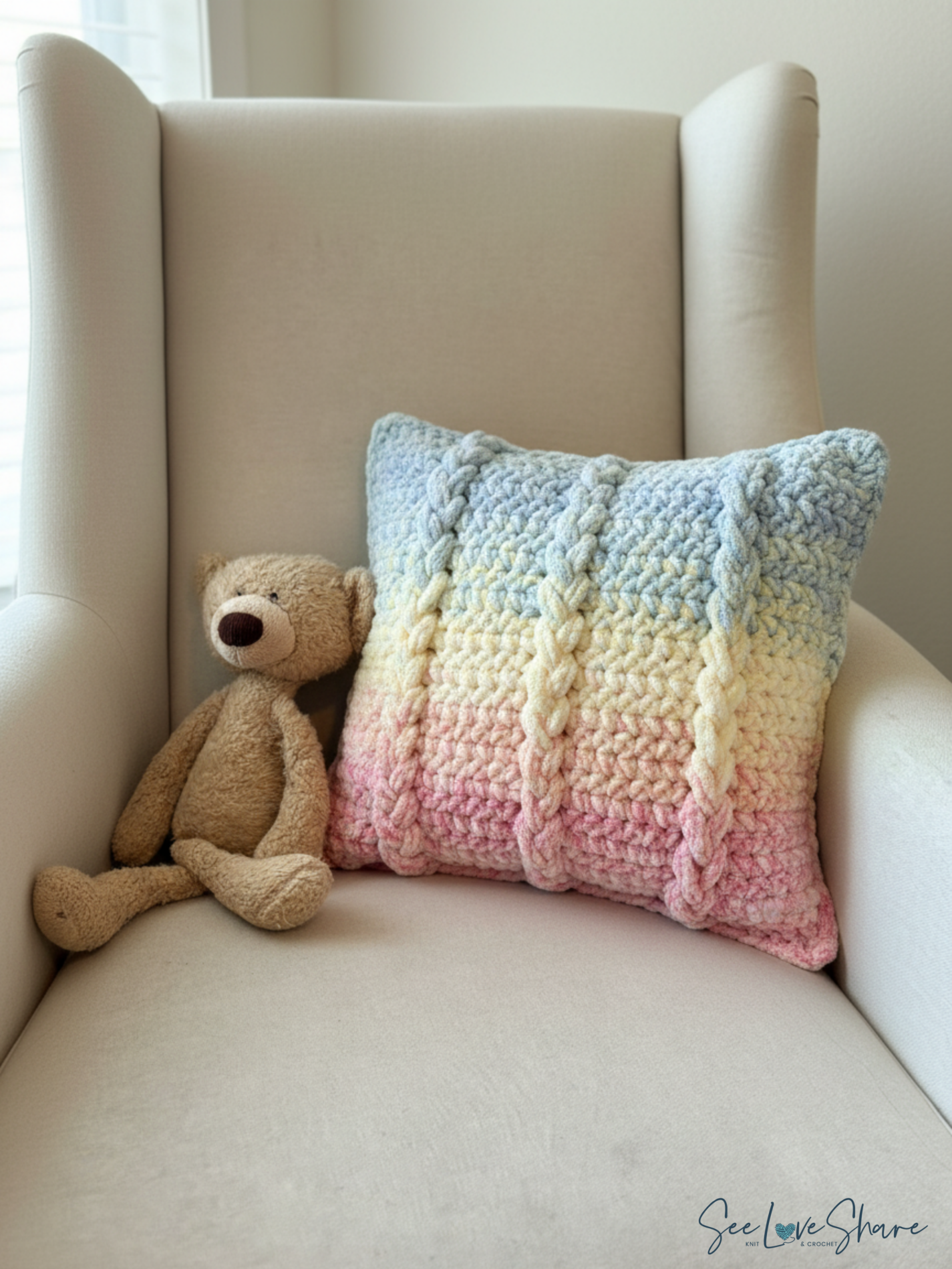 18x18 crochet pillow pattern faux cable braided texture