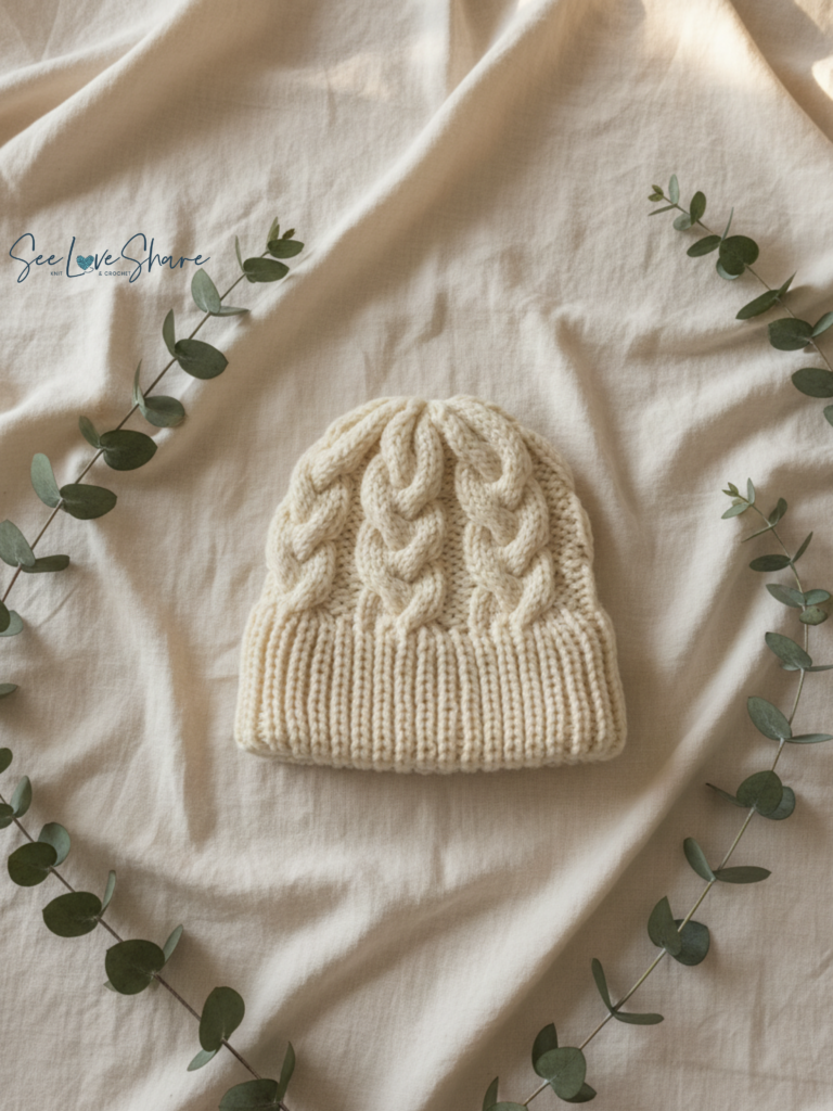 Chunky Cable Knit Beanie Pattern – Easy Folded Brim Hat