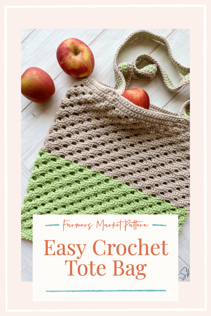 Easy crochet tote bag pattern for a reusable farmers market bag. Beginner friendly crochet market tote with sturdy handles.
