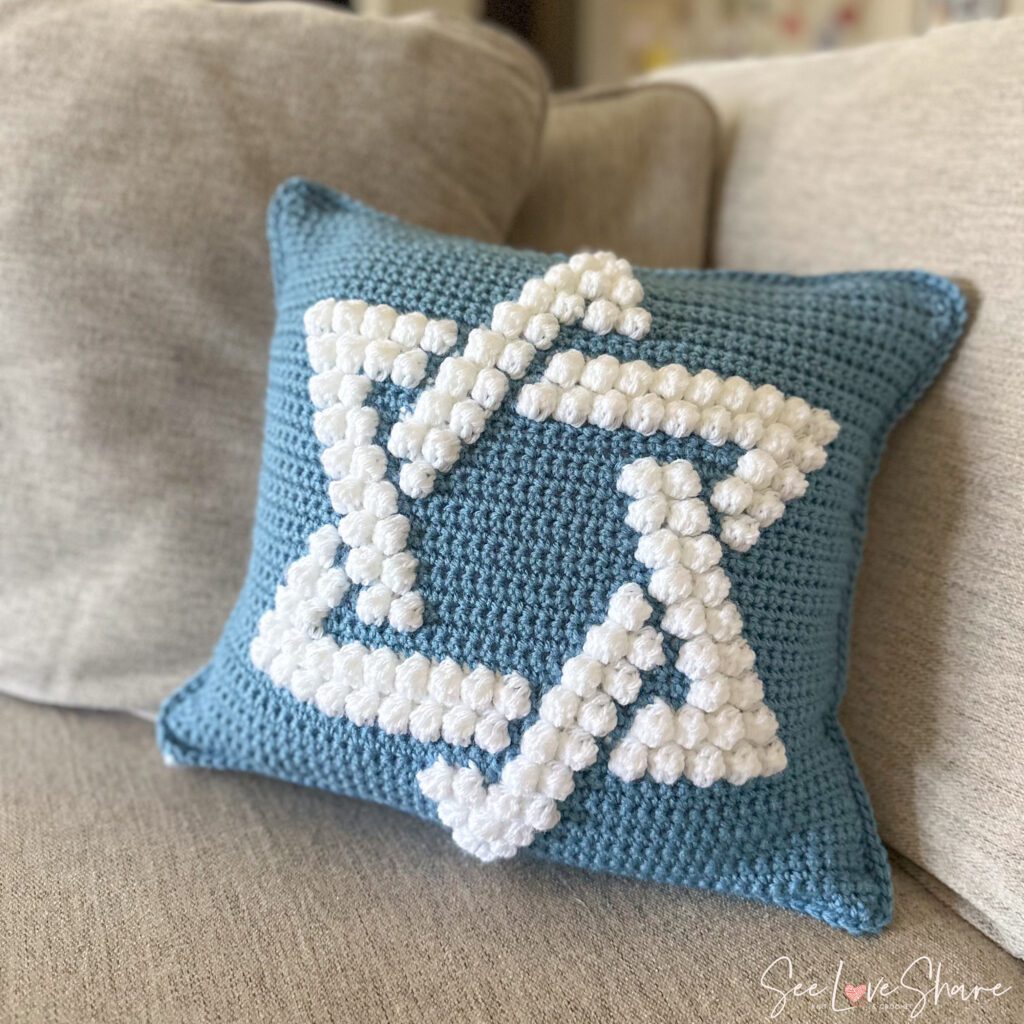 crochet star of david bobble stitch pillow