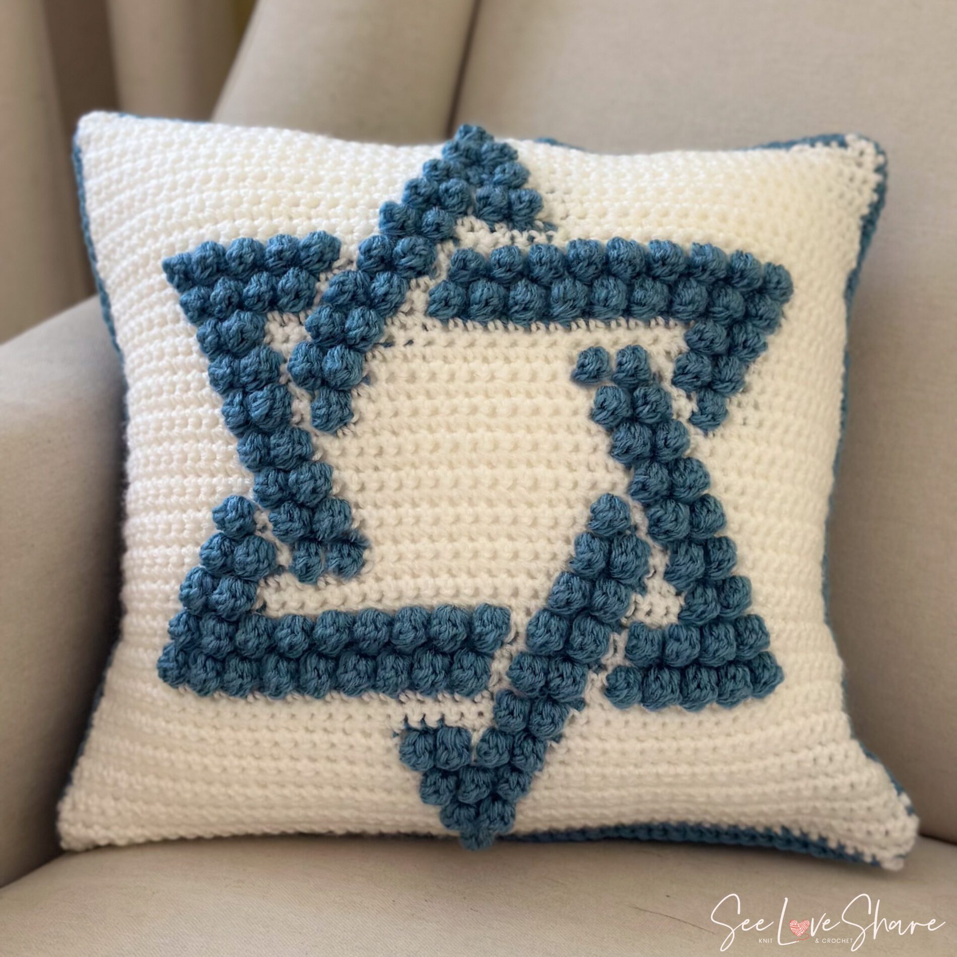 Crochet Star of David Bobble Stitch Pillow Pattern — SeeLoveShare
