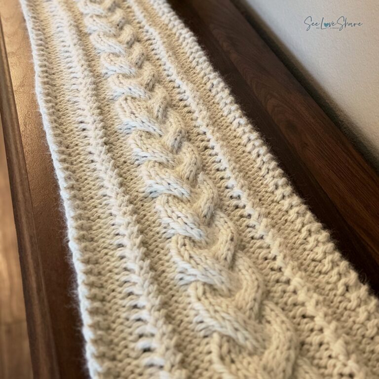 Knit cable stitch table runner detail