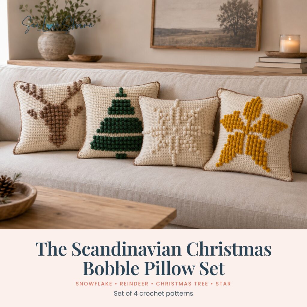 The Scandinavian Christmas Bobble Pillow Set — four crochet christmas pillow patterns in bobble stitch