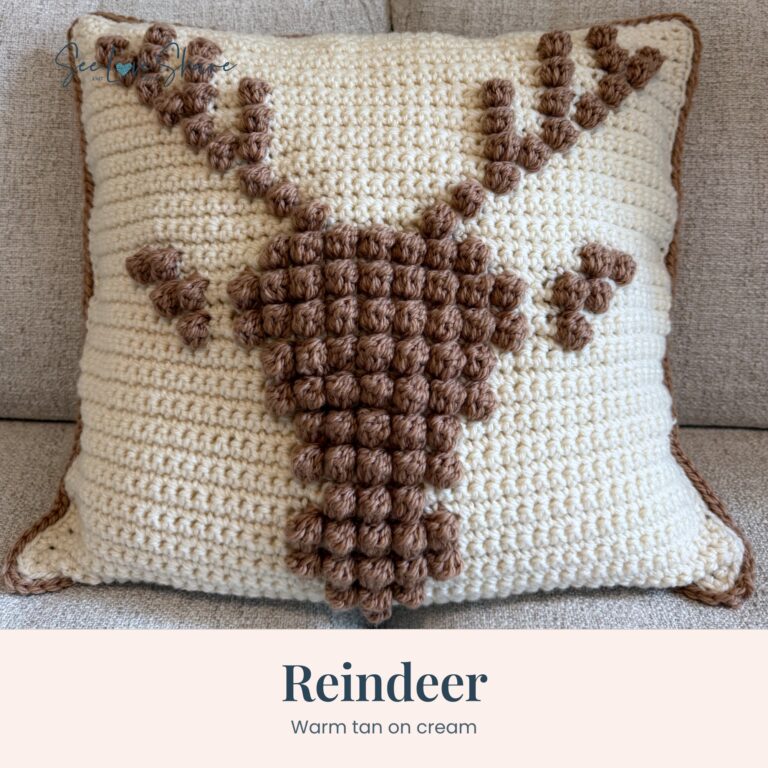 Crochet reindeer bobble pillow