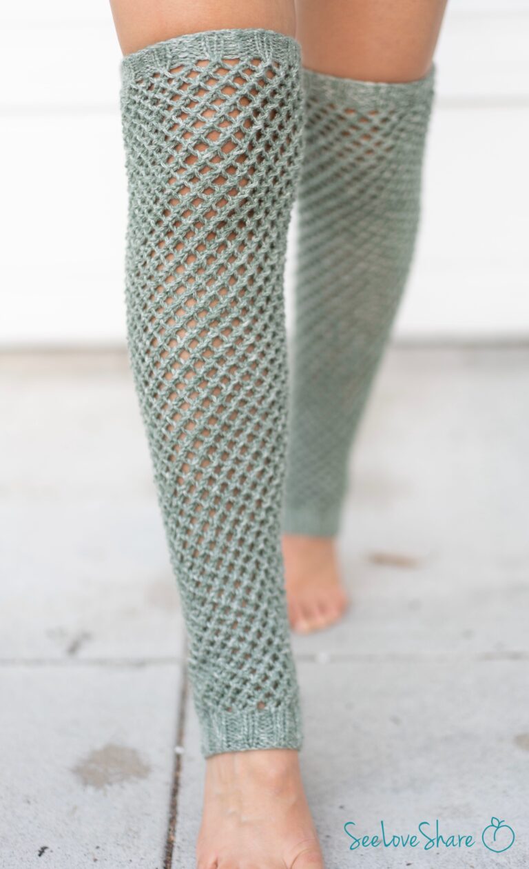 Knit full-length mesh leg warmers