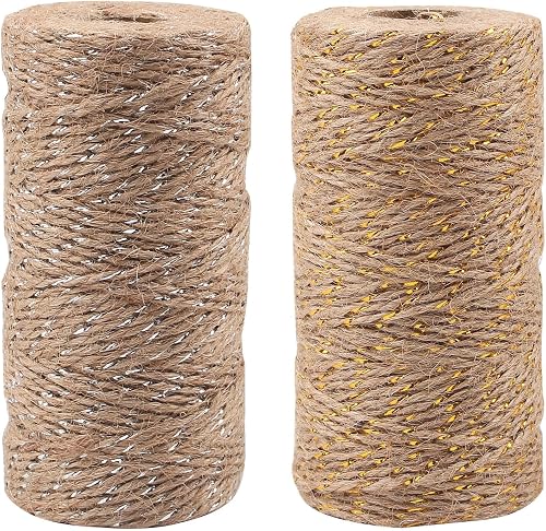Natural jute twine with metallic gold thread