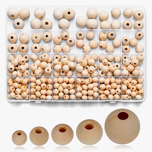 Unfinished wooden craft beads in five sizes